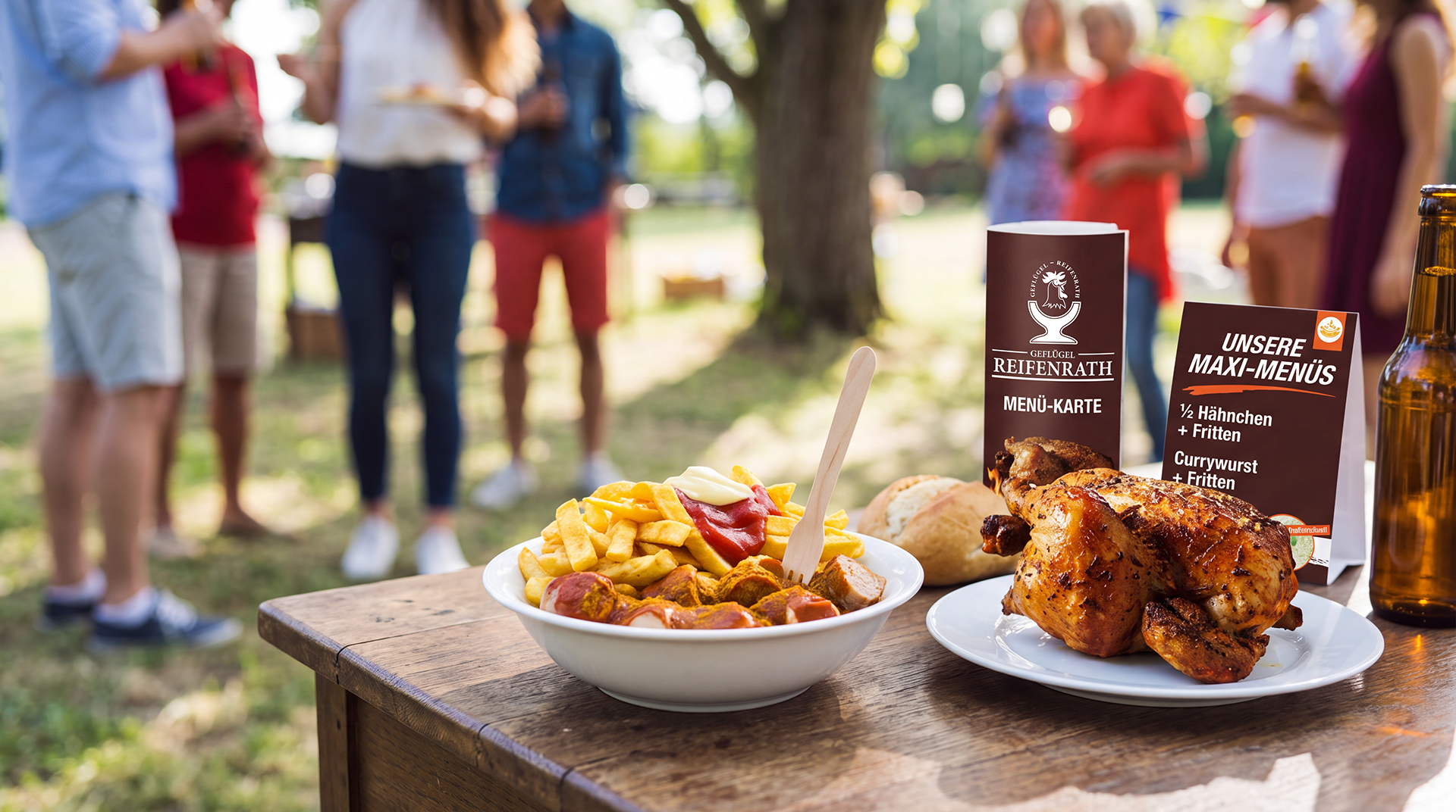 Hähnchen, Haxe, Pommes und Currywurst von Geflügel Reifenrath