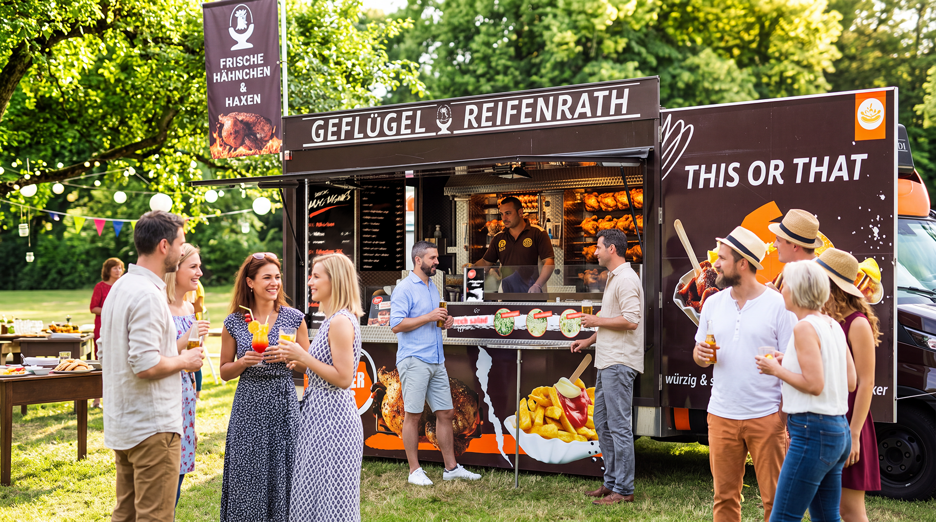 Partyservice von Geflügel Reifenrath mit Hähnchenwagen